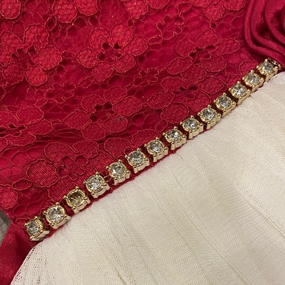 2T Red Lace Satin & Ivory Tulle Flower Girl Dress Holiday Special Occasion Tutu - Picture 3 of 7